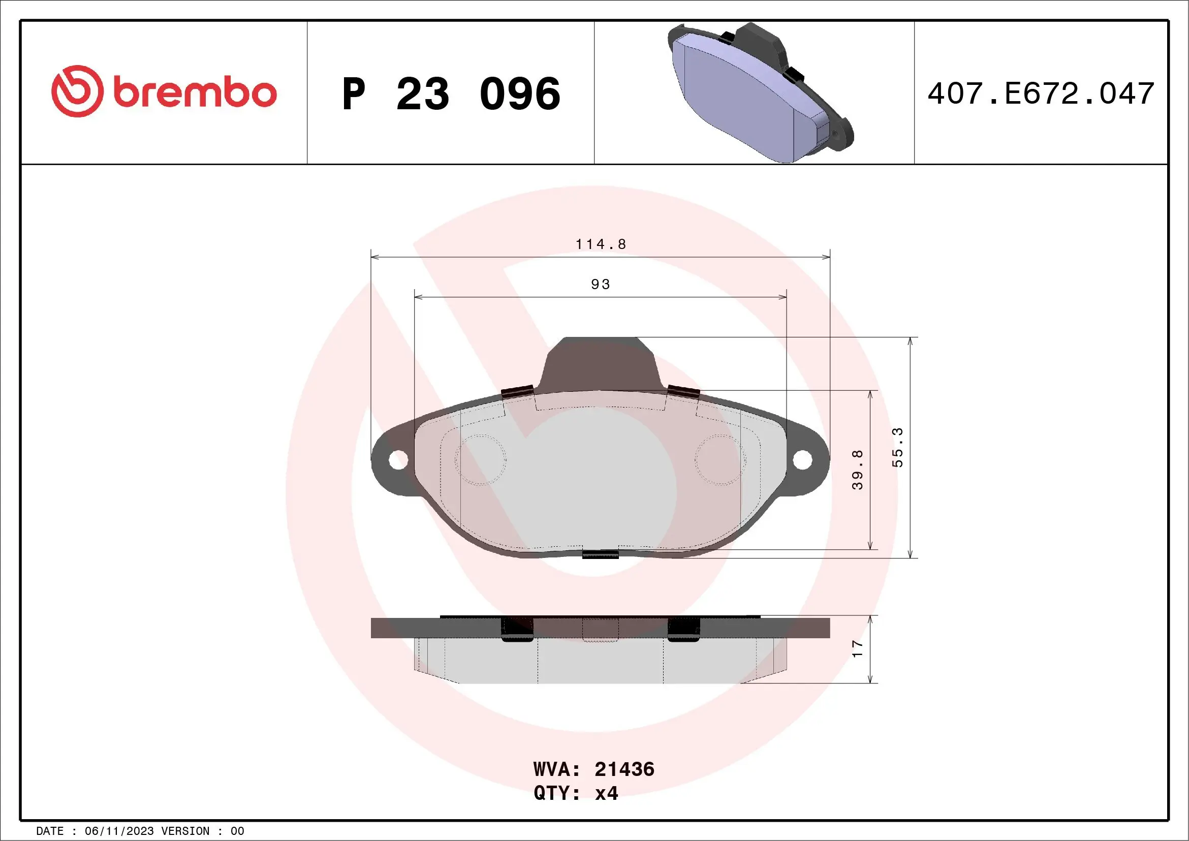 Bremsbelagsatz, Scheibenbremse Vorderachse BREMBO P 23 096