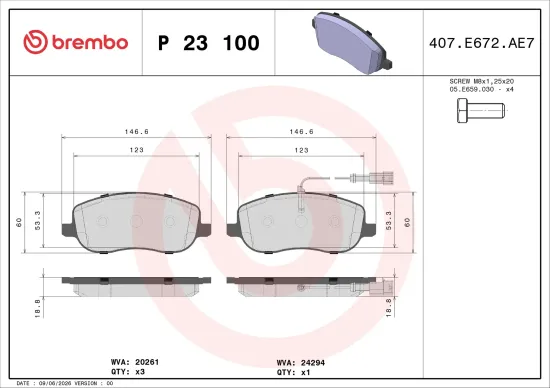 Bremsbelagsatz, Scheibenbremse Vorderachse BREMBO P 23 100 Bild Bremsbelagsatz, Scheibenbremse Vorderachse BREMBO P 23 100