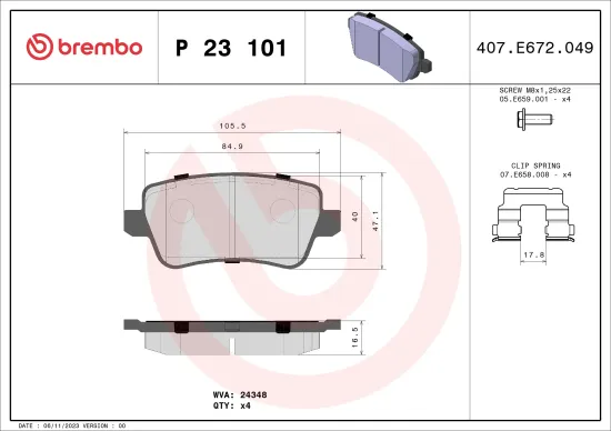 Bremsbelagsatz, Scheibenbremse Hinterachse BREMBO P 23 101 Bild Bremsbelagsatz, Scheibenbremse Hinterachse BREMBO P 23 101