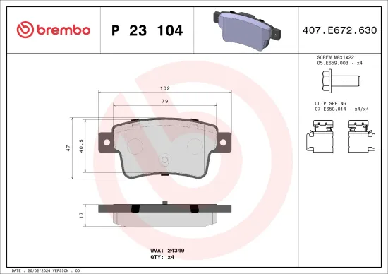 Bremsbelagsatz, Scheibenbremse Hinterachse BREMBO P 23 104 Bild Bremsbelagsatz, Scheibenbremse Hinterachse BREMBO P 23 104