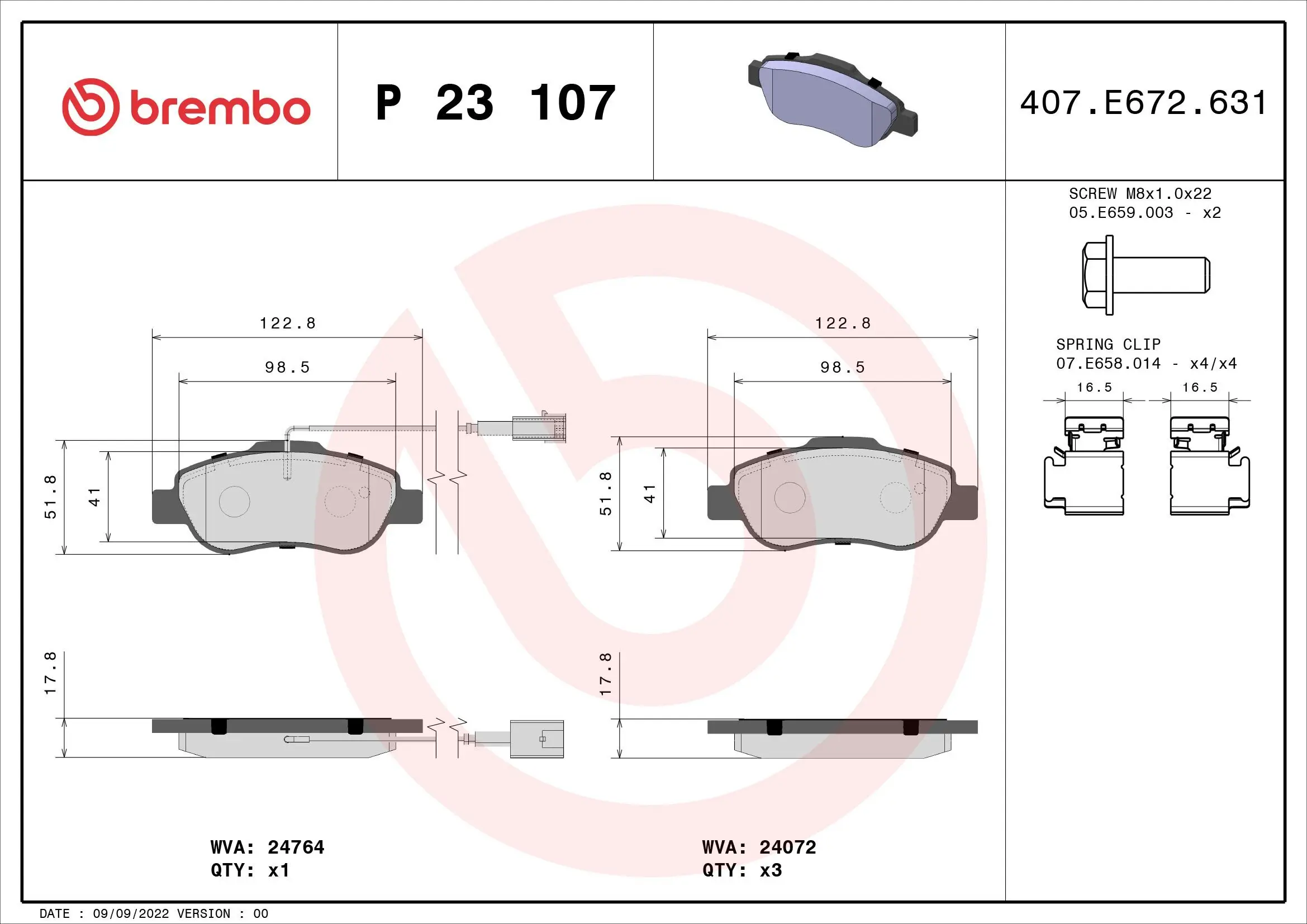 Bremsbelagsatz, Scheibenbremse BREMBO P 23 107 Bild Bremsbelagsatz, Scheibenbremse BREMBO P 23 107