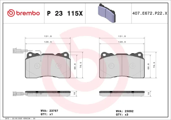Bremsbelagsatz, Scheibenbremse Vorderachse BREMBO P 23 115X Bild Bremsbelagsatz, Scheibenbremse Vorderachse BREMBO P 23 115X