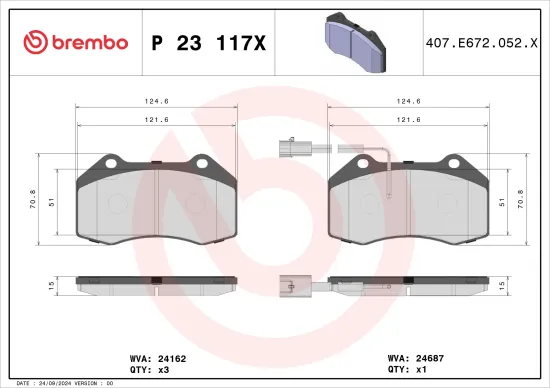 Bremsbelagsatz, Scheibenbremse Vorderachse BREMBO P 23 117X Bild Bremsbelagsatz, Scheibenbremse Vorderachse BREMBO P 23 117X