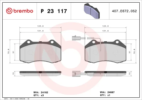 Bremsbelagsatz, Scheibenbremse Vorderachse BREMBO P 23 117 Bild Bremsbelagsatz, Scheibenbremse Vorderachse BREMBO P 23 117
