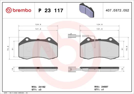 Bremsbelagsatz, Scheibenbremse Vorderachse BREMBO P 23 117 Bild Bremsbelagsatz, Scheibenbremse Vorderachse BREMBO P 23 117