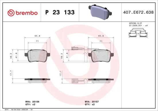 Bremsbelagsatz, Scheibenbremse Hinterachse BREMBO P 23 133 Bild Bremsbelagsatz, Scheibenbremse Hinterachse BREMBO P 23 133