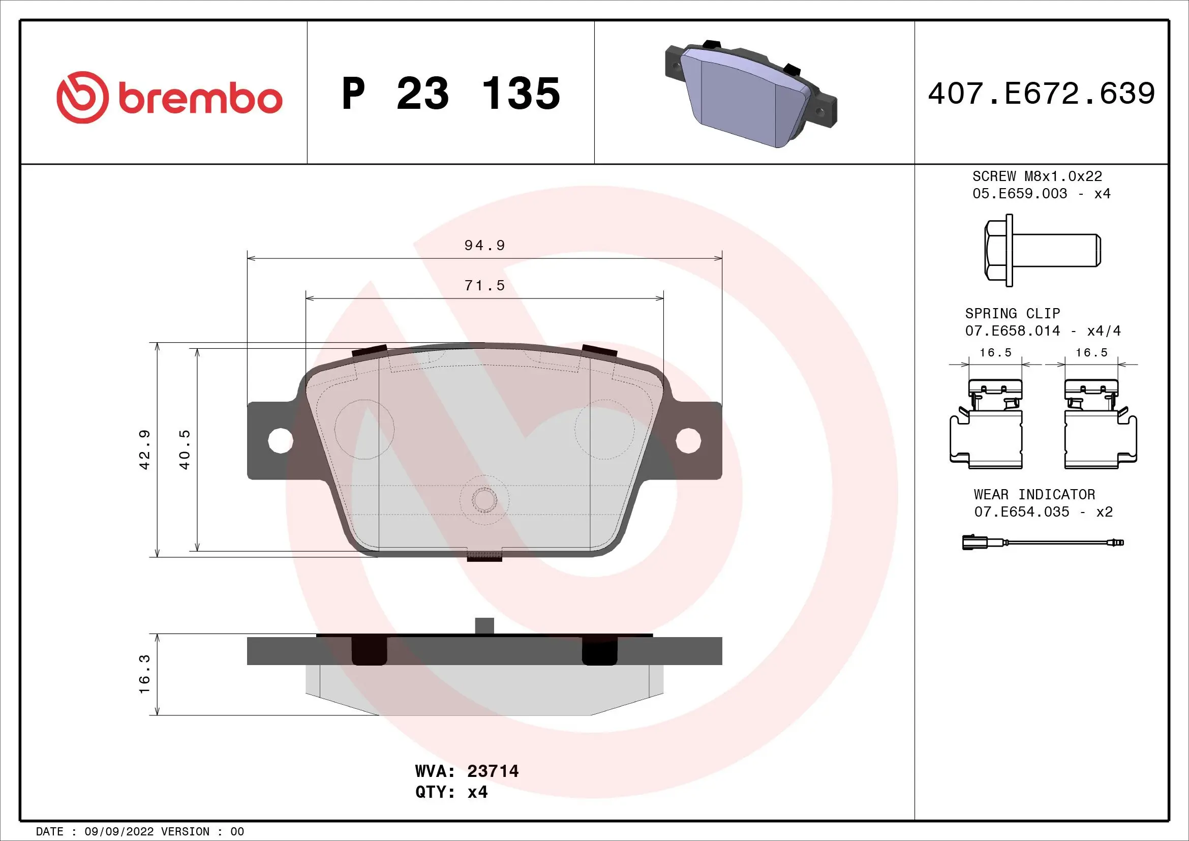 Bremsbelagsatz, Scheibenbremse BREMBO P 23 135