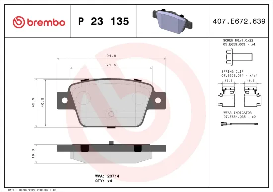 Bremsbelagsatz, Scheibenbremse Hinterachse BREMBO P 23 135 Bild Bremsbelagsatz, Scheibenbremse Hinterachse BREMBO P 23 135