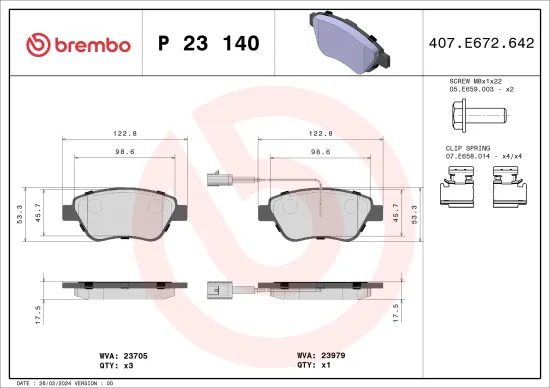 Bremsbelagsatz, Scheibenbremse Vorderachse BREMBO P 23 140 Bild Bremsbelagsatz, Scheibenbremse Vorderachse BREMBO P 23 140