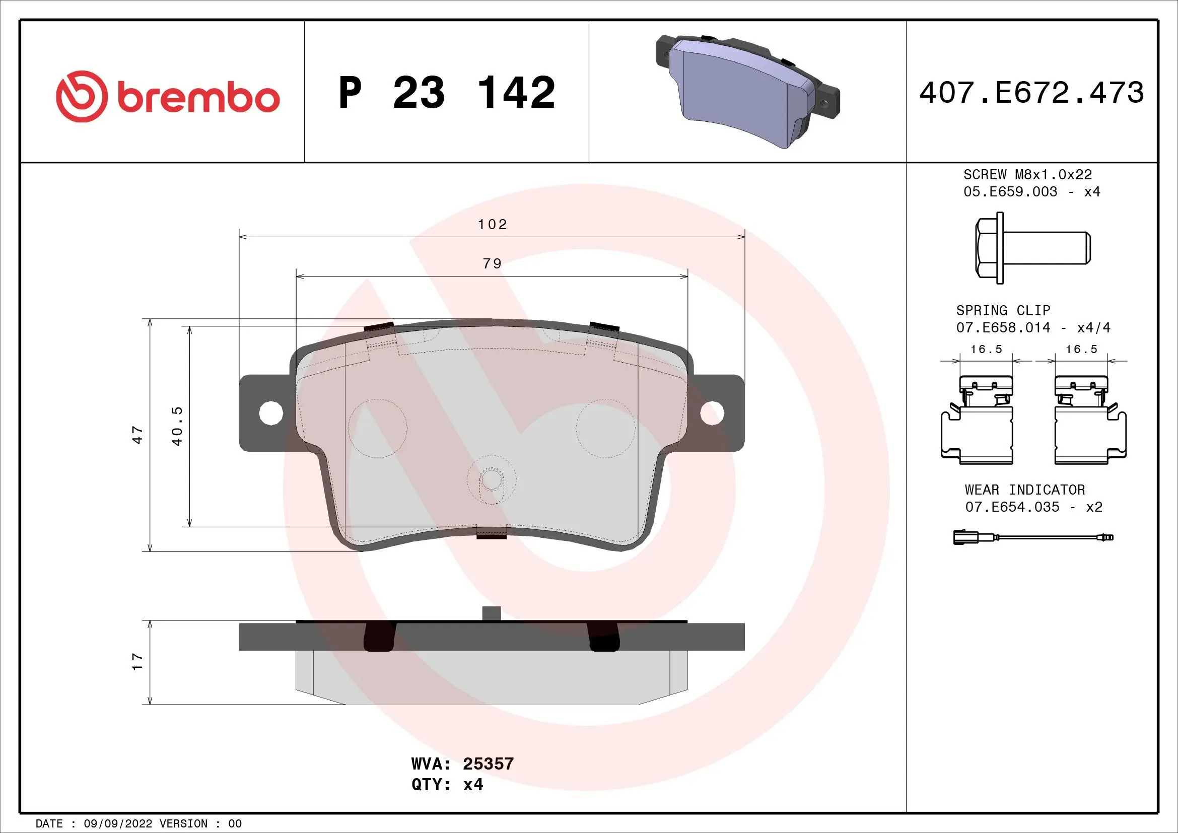 Bremsbelagsatz, Scheibenbremse Hinterachse BREMBO P 23 142