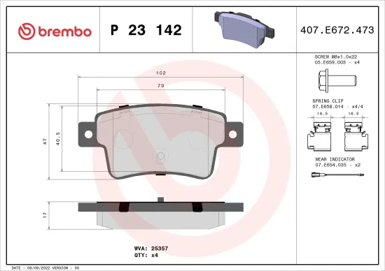 Bremsbelagsatz, Scheibenbremse Hinterachse BREMBO P 23 142 Bild Bremsbelagsatz, Scheibenbremse Hinterachse BREMBO P 23 142