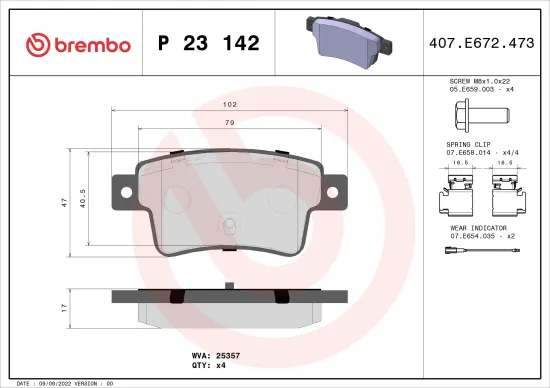 Bremsbelagsatz, Scheibenbremse Hinterachse BREMBO P 23 142 Bild Bremsbelagsatz, Scheibenbremse Hinterachse BREMBO P 23 142