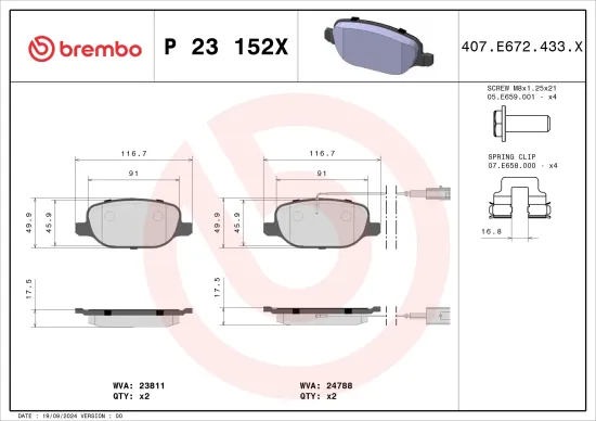 Bremsbelagsatz, Scheibenbremse Hinterachse BREMBO P 23 152X Bild Bremsbelagsatz, Scheibenbremse Hinterachse BREMBO P 23 152X