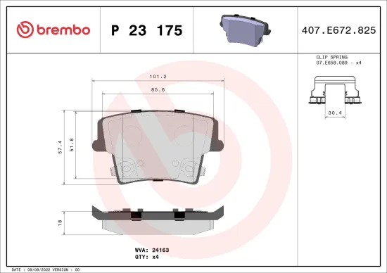 Bremsbelagsatz, Scheibenbremse Hinterachse BREMBO P 23 175 Bild Bremsbelagsatz, Scheibenbremse Hinterachse BREMBO P 23 175