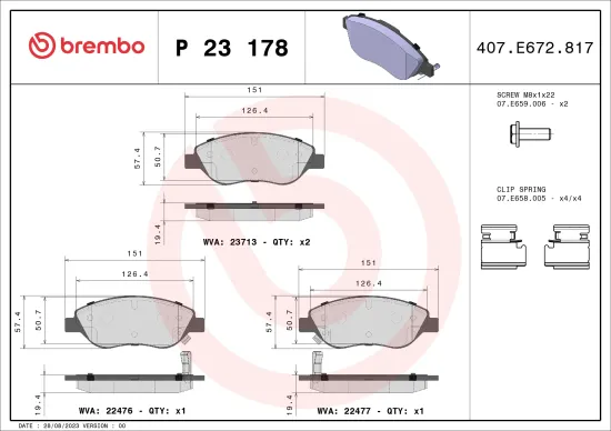 Bremsbelagsatz, Scheibenbremse Vorderachse BREMBO P 23 178 Bild Bremsbelagsatz, Scheibenbremse Vorderachse BREMBO P 23 178