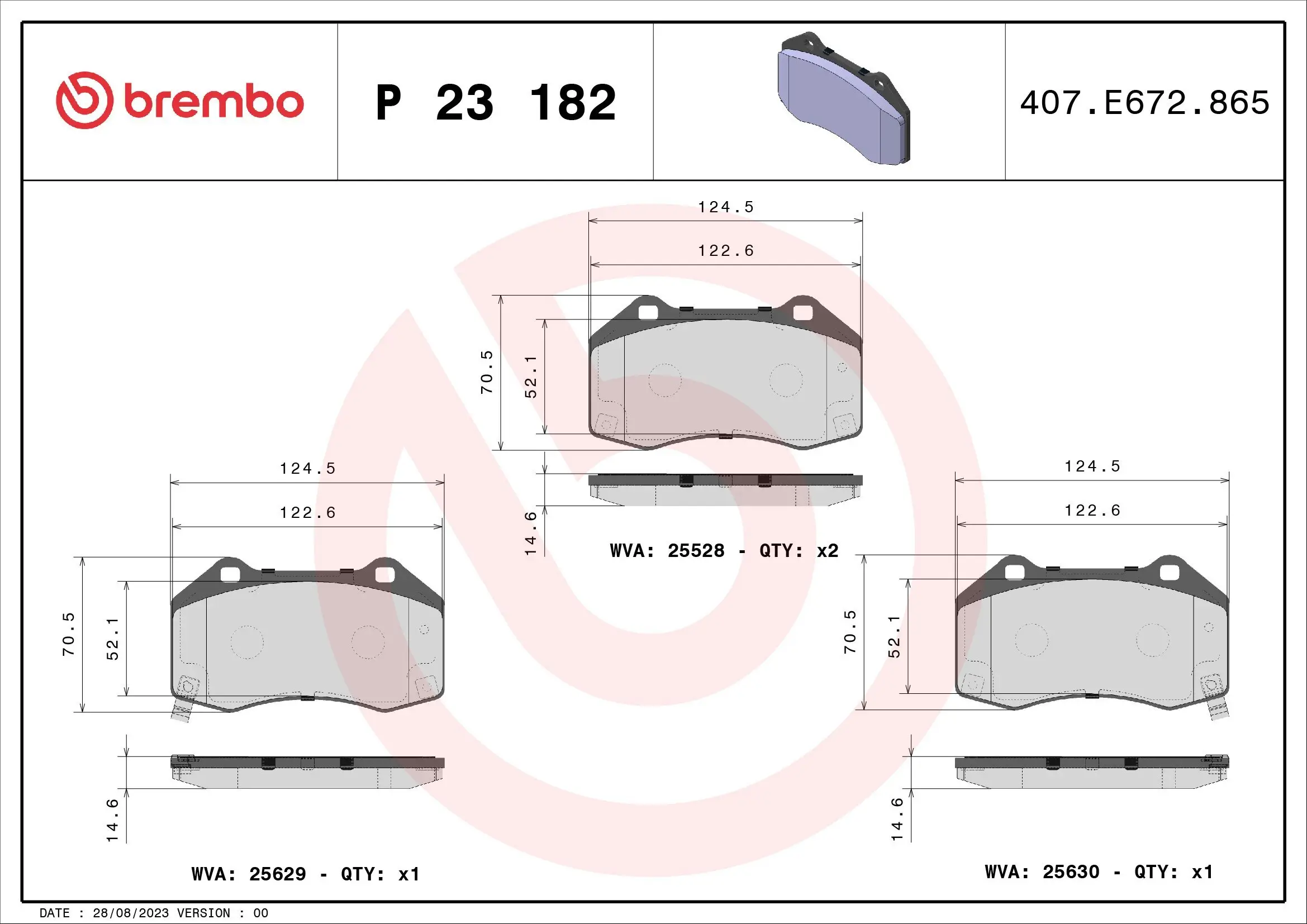 Bremsbelagsatz, Scheibenbremse Vorderachse BREMBO P 23 182