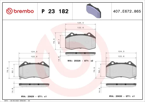 Bremsbelagsatz, Scheibenbremse Vorderachse BREMBO P 23 182 Bild Bremsbelagsatz, Scheibenbremse Vorderachse BREMBO P 23 182