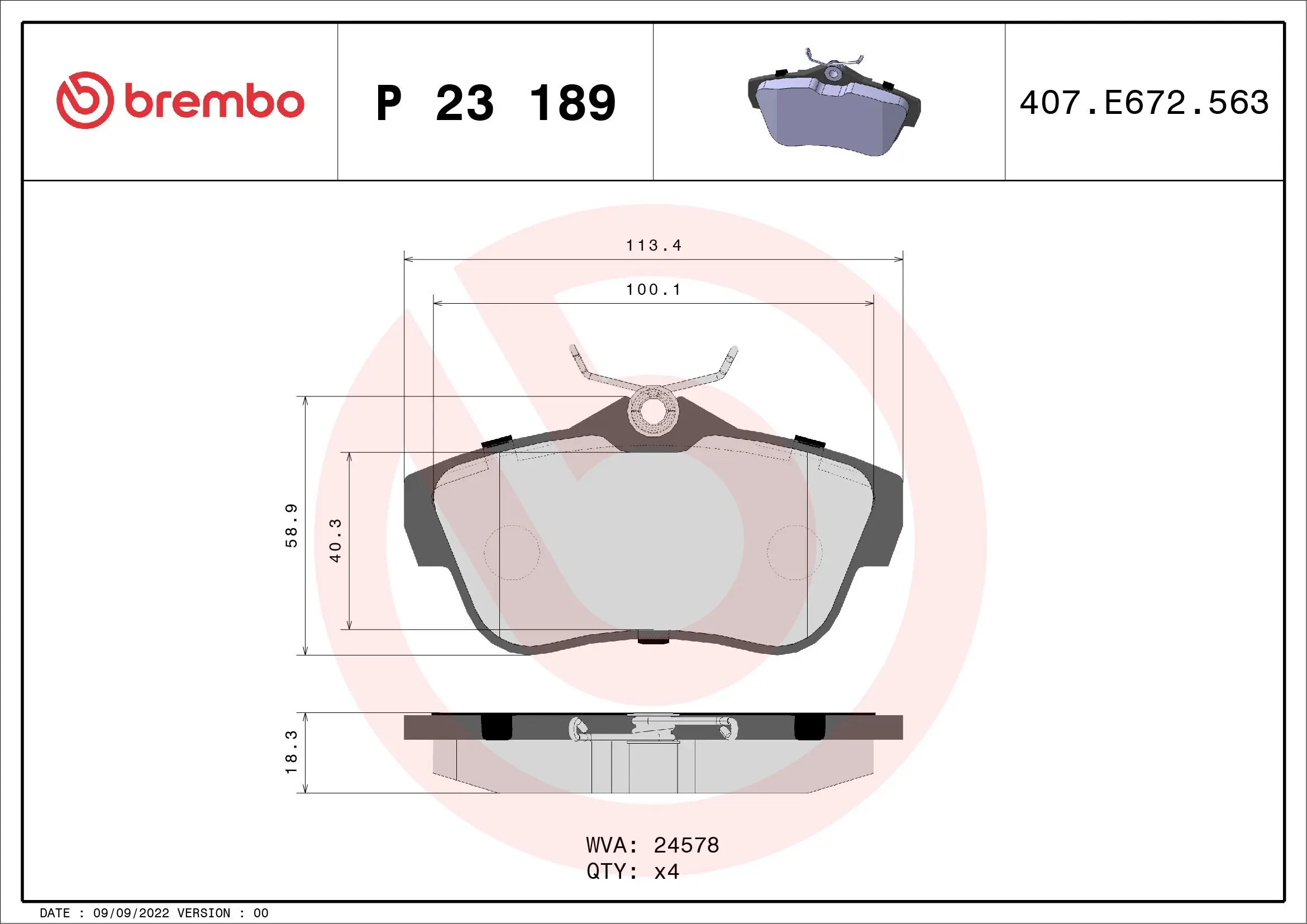Bremsbelagsatz, Scheibenbremse Hinterachse BREMBO P 23 189