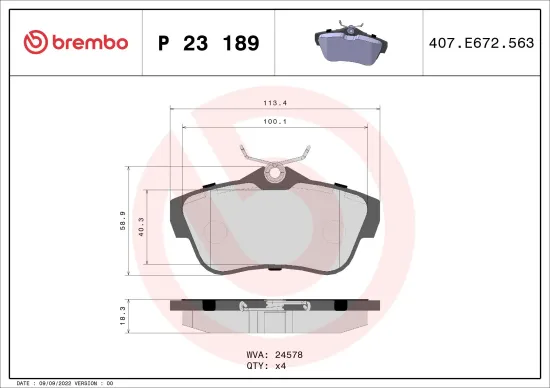 Bremsbelagsatz, Scheibenbremse Hinterachse BREMBO P 23 189 Bild Bremsbelagsatz, Scheibenbremse Hinterachse BREMBO P 23 189