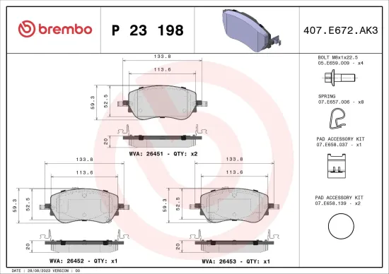 Bremsbelagsatz, Scheibenbremse Vorderachse BREMBO P 23 198 Bild Bremsbelagsatz, Scheibenbremse Vorderachse BREMBO P 23 198