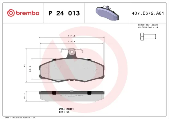 Bremsbelagsatz, Scheibenbremse Vorderachse BREMBO P 24 013 Bild Bremsbelagsatz, Scheibenbremse Vorderachse BREMBO P 24 013