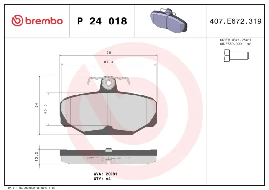 Bremsbelagsatz, Scheibenbremse Hinterachse BREMBO P 24 018 Bild Bremsbelagsatz, Scheibenbremse Hinterachse BREMBO P 24 018