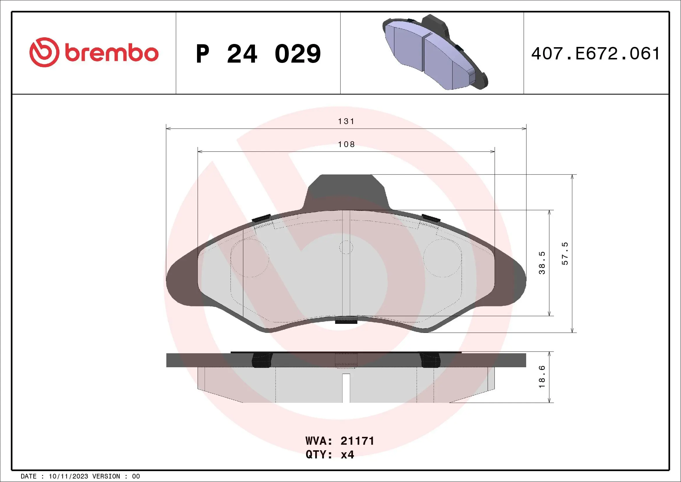 Bremsbelagsatz, Scheibenbremse Vorderachse BREMBO P 24 029