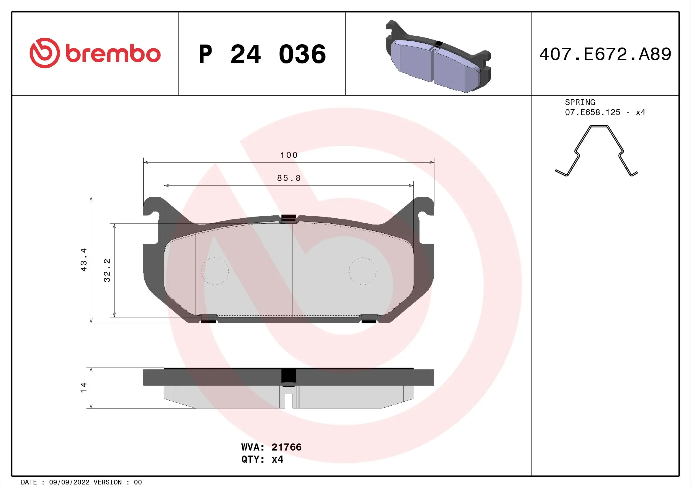 Bremsbelagsatz, Scheibenbremse Hinterachse BREMBO P 24 036
