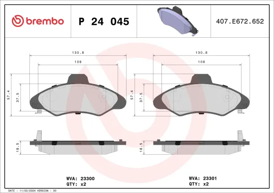 Bremsbelagsatz, Scheibenbremse Vorderachse BREMBO P 24 045 Bild Bremsbelagsatz, Scheibenbremse Vorderachse BREMBO P 24 045