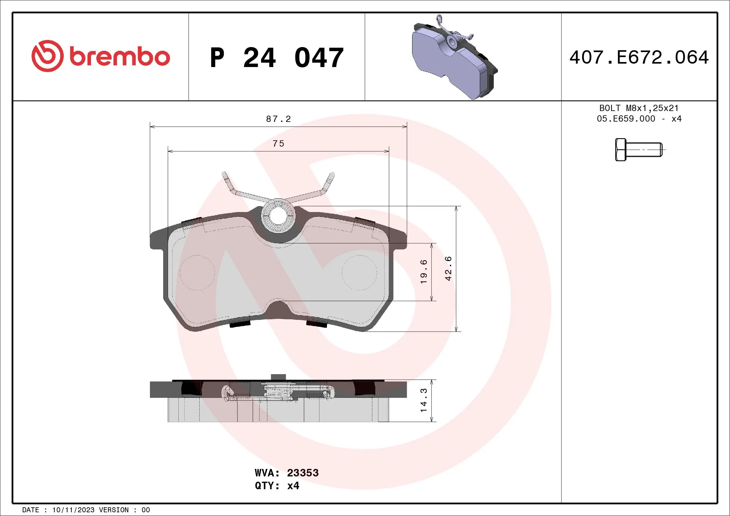 Bremsbelagsatz, Scheibenbremse Hinterachse BREMBO P 24 047