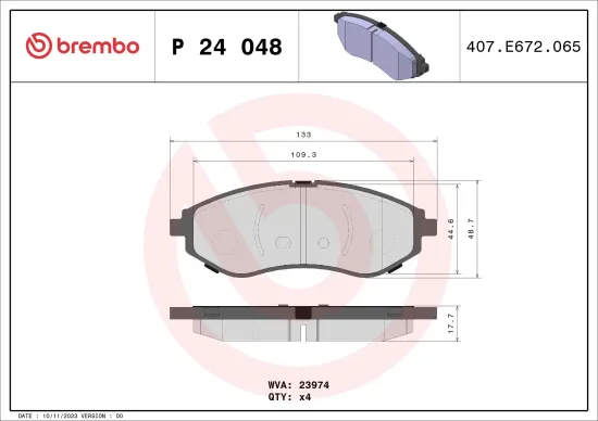Bremsbelagsatz, Scheibenbremse Vorderachse BREMBO P 24 048 Bild Bremsbelagsatz, Scheibenbremse Vorderachse BREMBO P 24 048