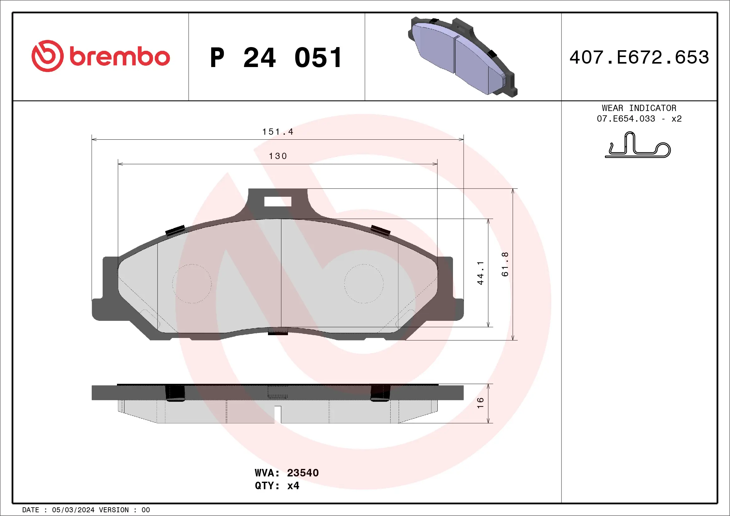 Bremsbelagsatz, Scheibenbremse BREMBO P 24 051