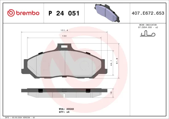 Bremsbelagsatz, Scheibenbremse BREMBO P 24 051 Bild Bremsbelagsatz, Scheibenbremse BREMBO P 24 051