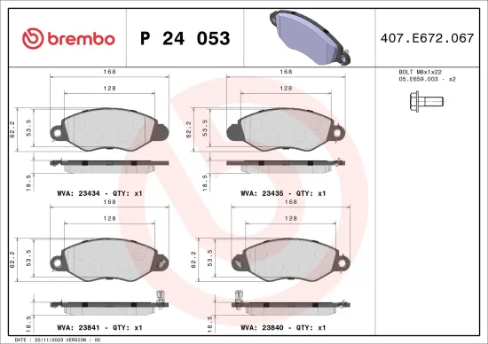 Bremsbelagsatz, Scheibenbremse Vorderachse BREMBO P 24 053 Bild Bremsbelagsatz, Scheibenbremse Vorderachse BREMBO P 24 053