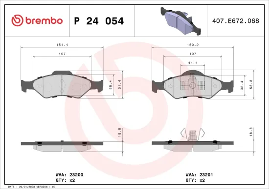 Bremsbelagsatz, Scheibenbremse Vorderachse BREMBO P 24 054 Bild Bremsbelagsatz, Scheibenbremse Vorderachse BREMBO P 24 054