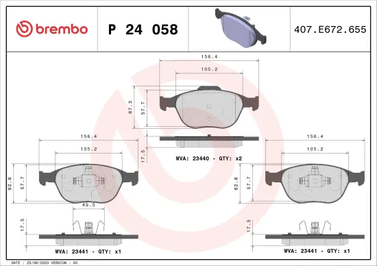 Bremsbelagsatz, Scheibenbremse Vorderachse BREMBO P 24 058 Bild Bremsbelagsatz, Scheibenbremse Vorderachse BREMBO P 24 058