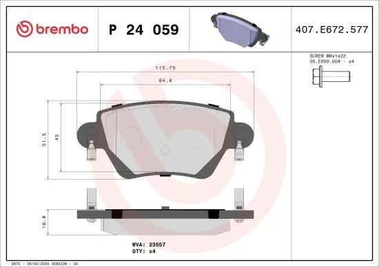 Bremsbelagsatz, Scheibenbremse Hinterachse BREMBO P 24 059 Bild Bremsbelagsatz, Scheibenbremse Hinterachse BREMBO P 24 059