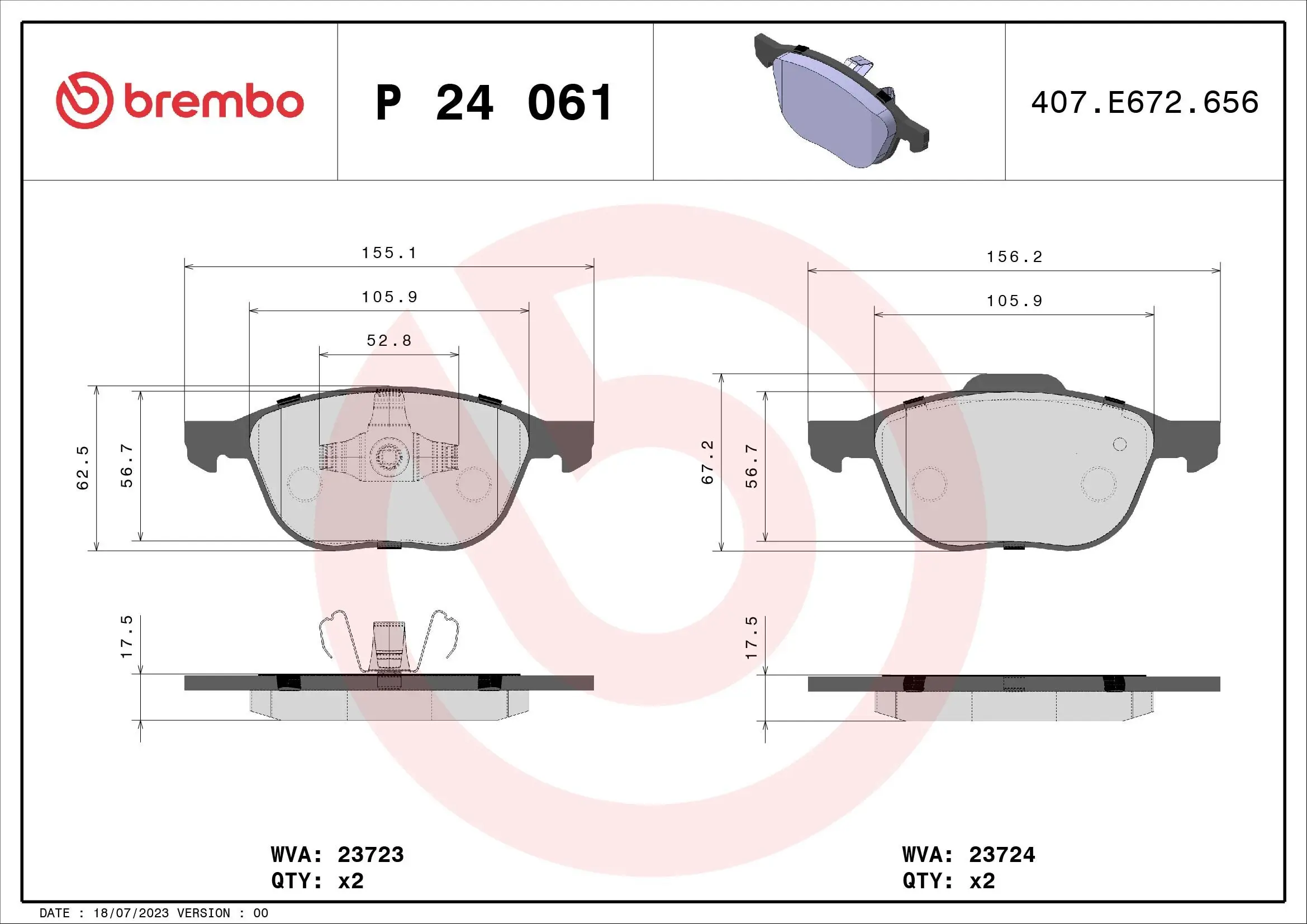 Bremsbelagsatz, Scheibenbremse BREMBO P 24 061X