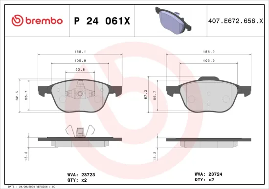 Bremsbelagsatz, Scheibenbremse BREMBO P 24 061X Bild Bremsbelagsatz, Scheibenbremse BREMBO P 24 061X