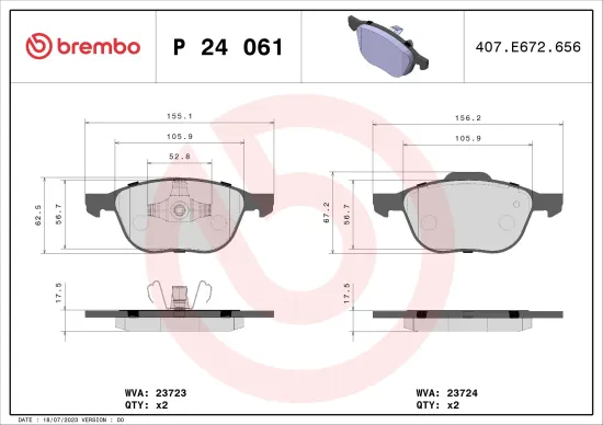 Bremsbelagsatz, Scheibenbremse BREMBO P 24 061 Bild Bremsbelagsatz, Scheibenbremse BREMBO P 24 061