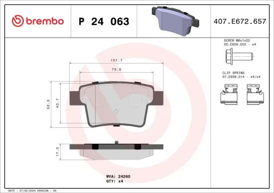 Bremsbelagsatz, Scheibenbremse Hinterachse BREMBO P 24 063 Bild Bremsbelagsatz, Scheibenbremse Hinterachse BREMBO P 24 063