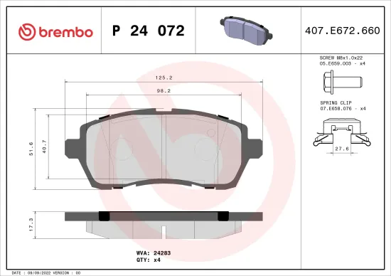 Bremsbelagsatz, Scheibenbremse BREMBO P 24 072 Bild Bremsbelagsatz, Scheibenbremse BREMBO P 24 072