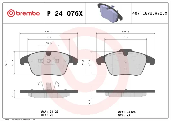 Bremsbelagsatz, Scheibenbremse BREMBO P 24 076X Bild Bremsbelagsatz, Scheibenbremse BREMBO P 24 076X