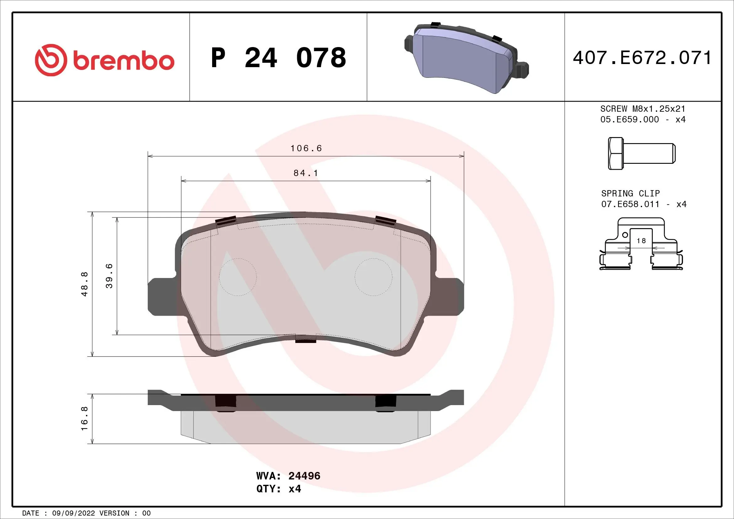 Bremsbelagsatz, Scheibenbremse BREMBO P 24 078