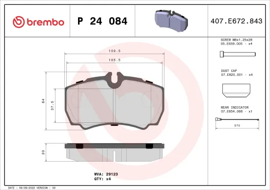 Bremsbelagsatz, Scheibenbremse Hinterachse BREMBO P 24 084 Bild Bremsbelagsatz, Scheibenbremse Hinterachse BREMBO P 24 084