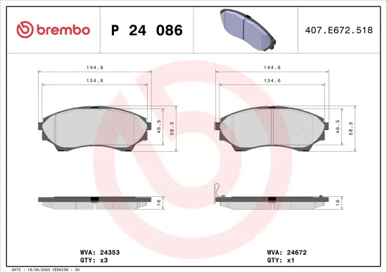 Bremsbelagsatz, Scheibenbremse BREMBO P 24 086 Bild Bremsbelagsatz, Scheibenbremse BREMBO P 24 086