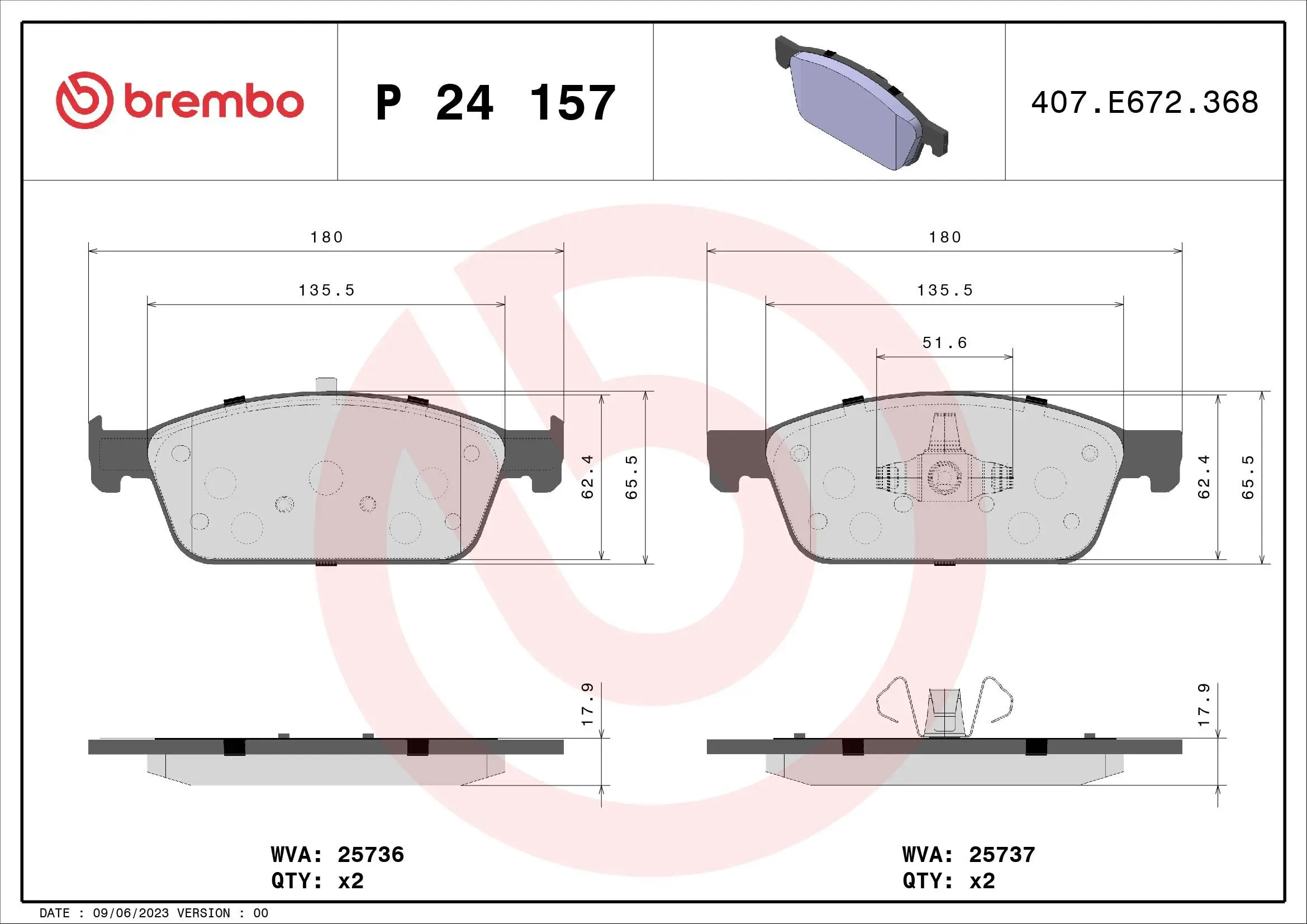 Bremsbelagsatz, Scheibenbremse BREMBO P 24 157
