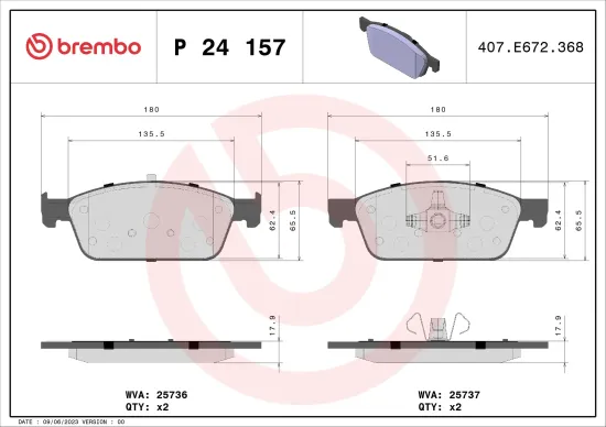 Bremsbelagsatz, Scheibenbremse BREMBO P 24 157 Bild Bremsbelagsatz, Scheibenbremse BREMBO P 24 157