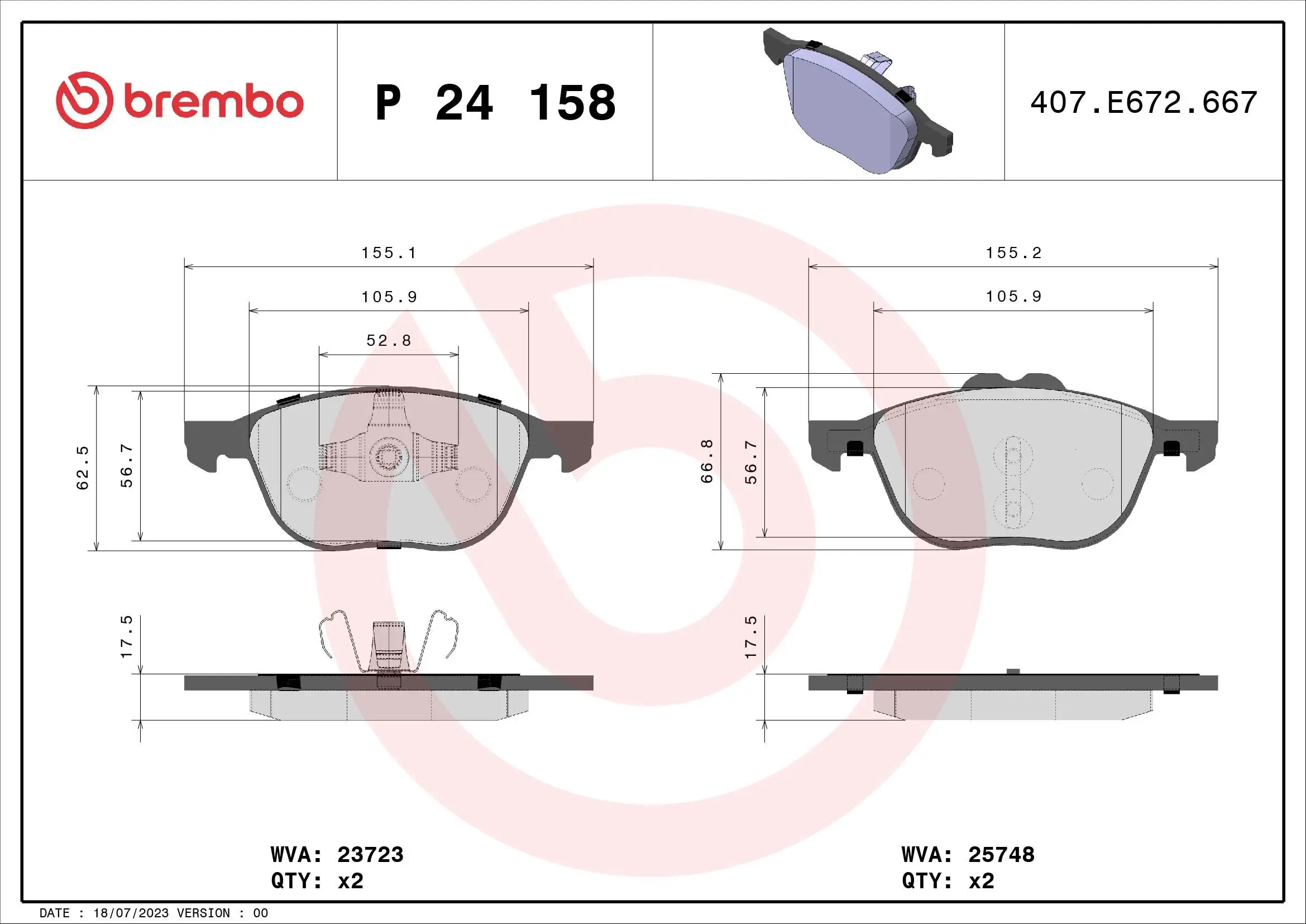 Bremsbelagsatz, Scheibenbremse BREMBO P 24 158