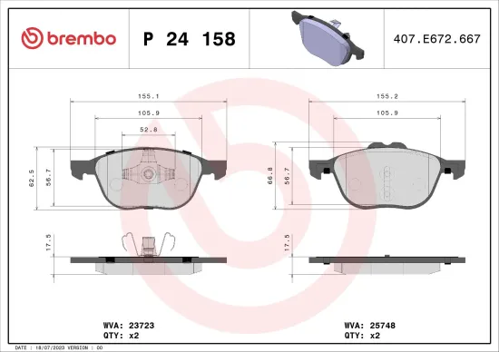 Bremsbelagsatz, Scheibenbremse BREMBO P 24 158 Bild Bremsbelagsatz, Scheibenbremse BREMBO P 24 158